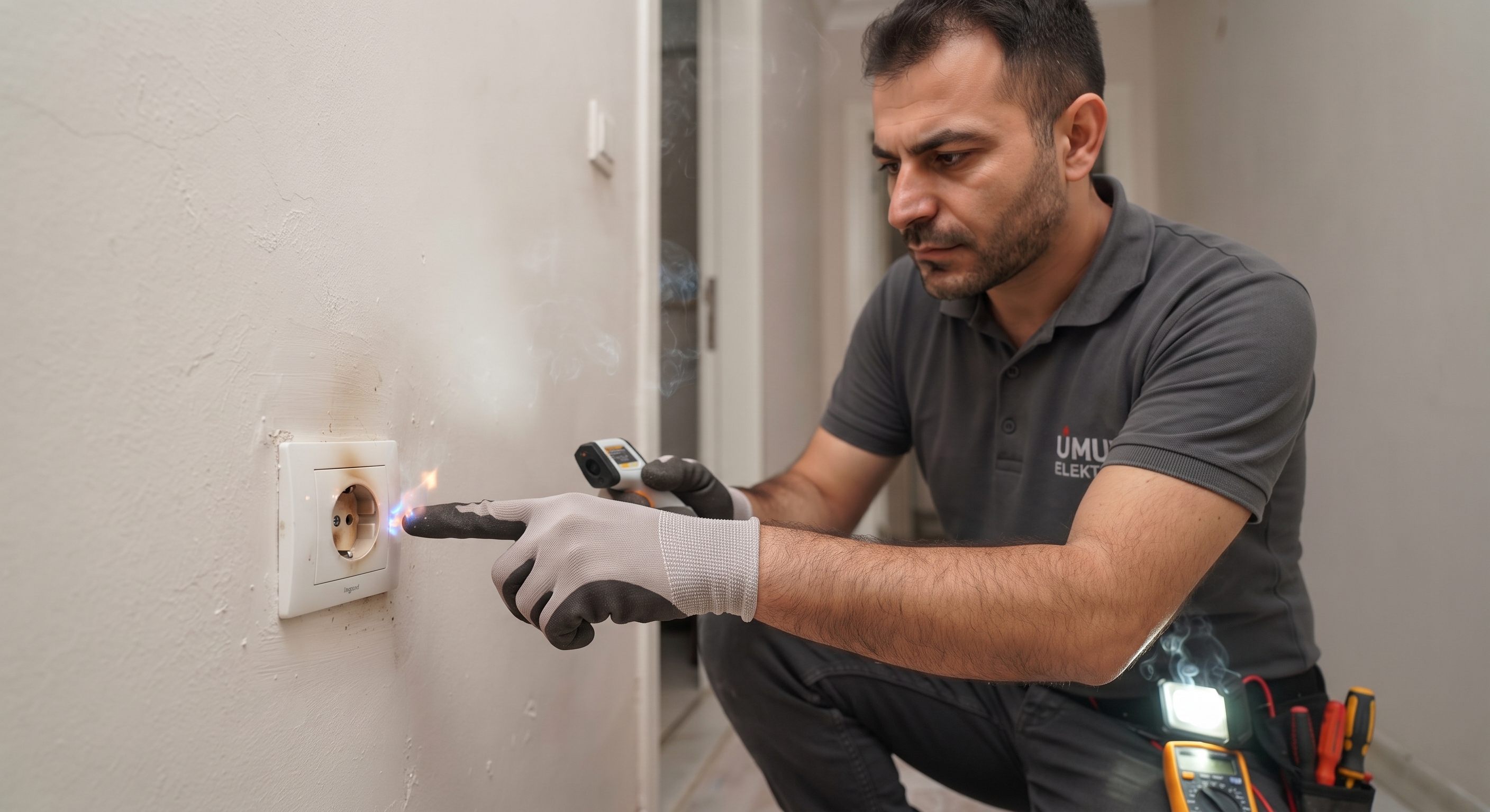 Evde prizden cızırtı gelmesi ve ısınması durumunda gevşek klemens bağlantılarının elektrik yangını riski oluşturduğu için profesyonel elektrikçi tarafından incelenmesi.